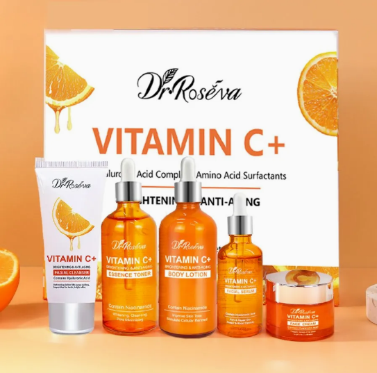 Vitamin C + Hyaluronic Acid Complex, Amino Acids, Brightening and Anti-Aging, Face 5-in-1 Skincare Set