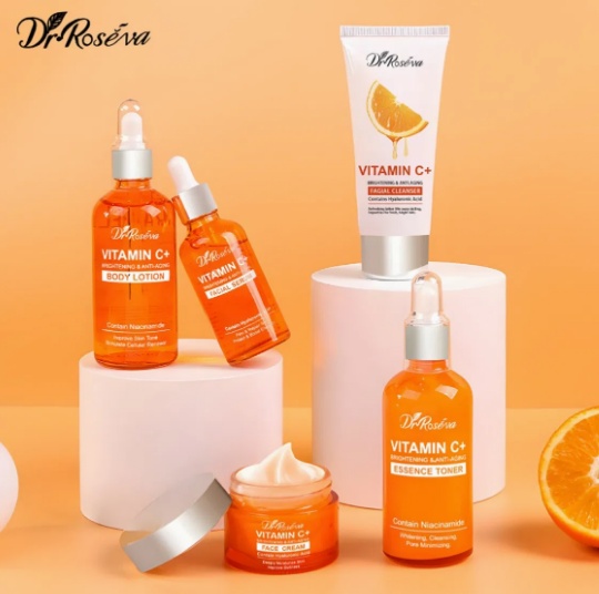 Vitamin C + Hyaluronic Acid Complex, Amino Acids, Brightening and Anti-Aging, Face 5-in-1 Skincare Set