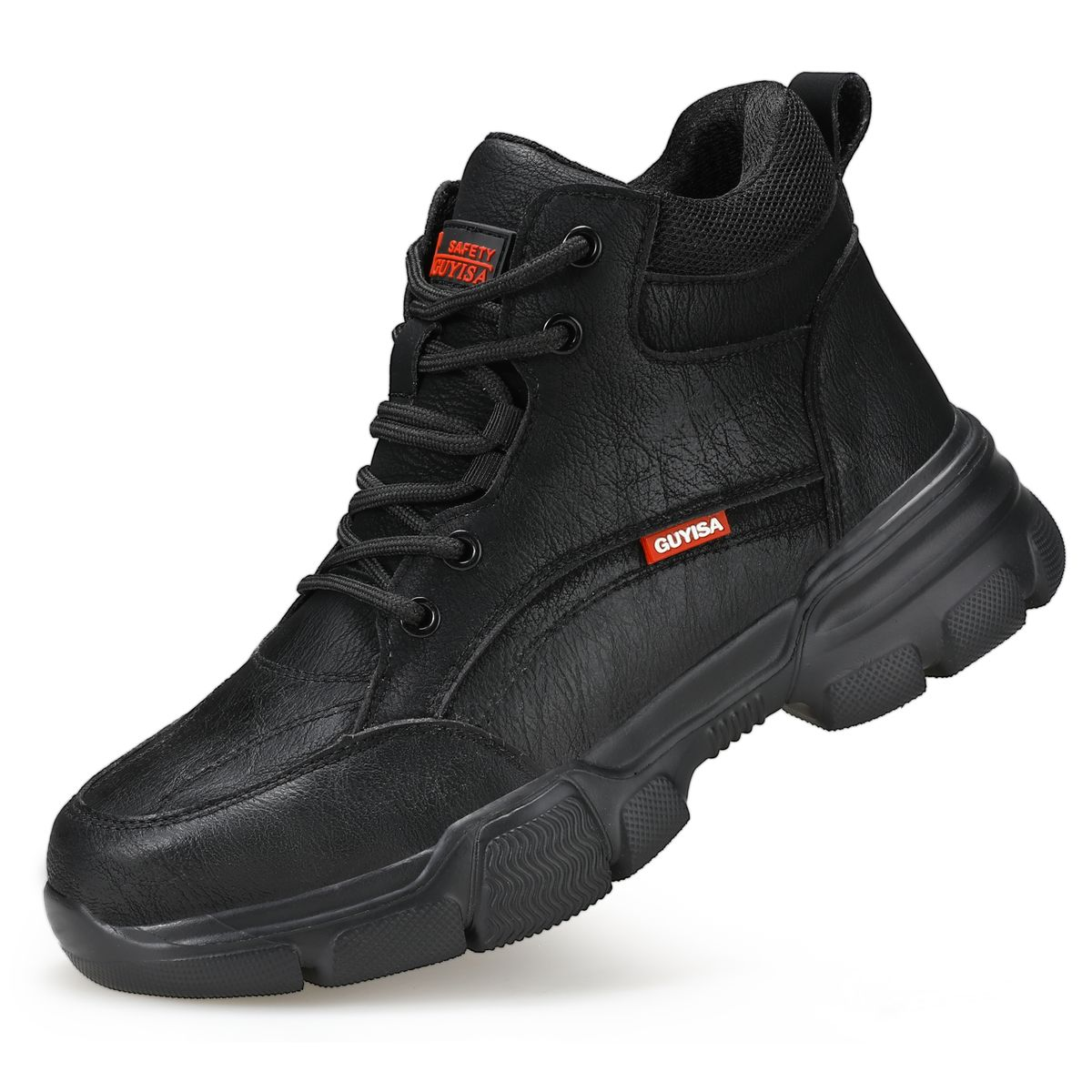 GUYISA Steel Toe Safety Shoes - Lightweight Non-Slip Work Shoes, Black