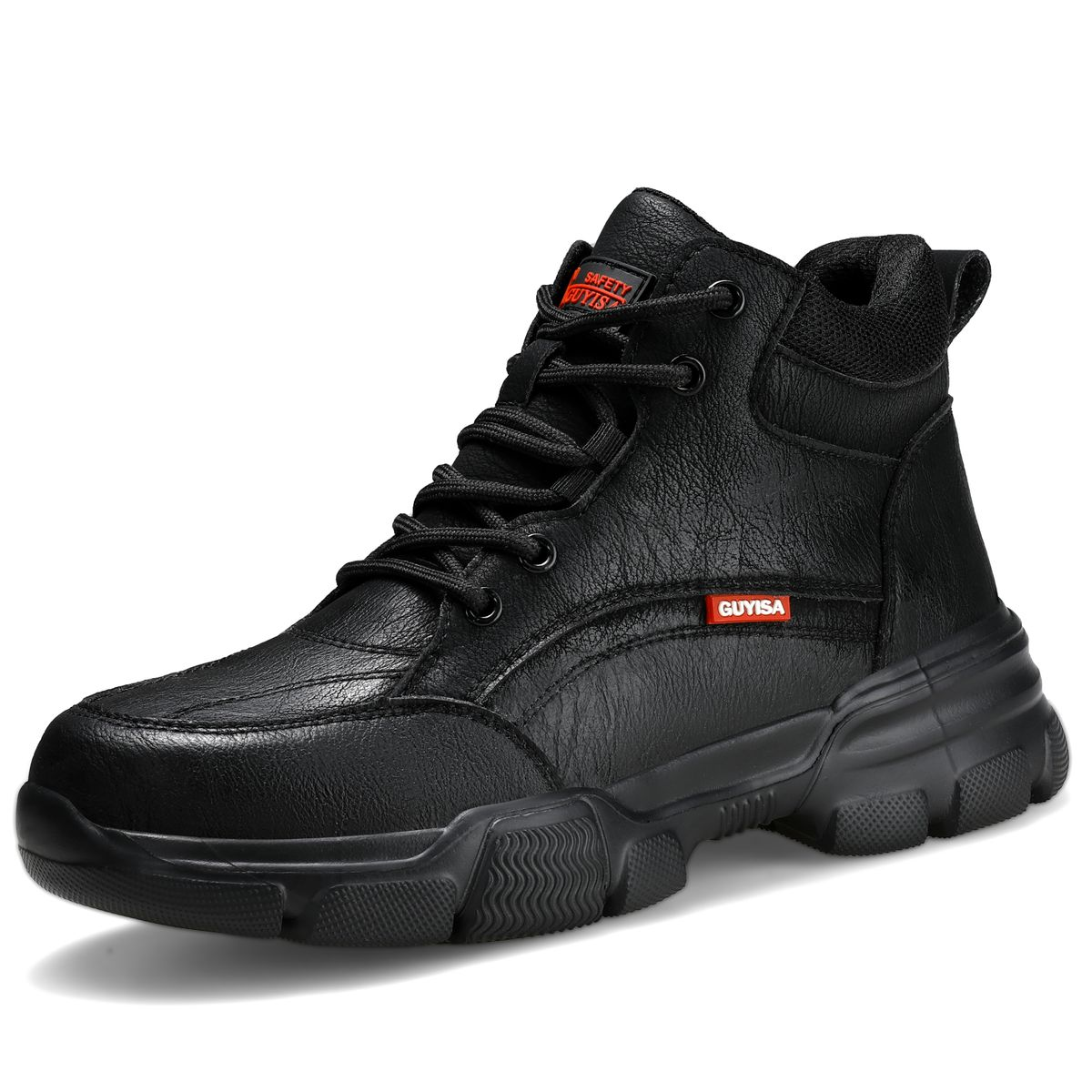 GUYISA Steel Toe Safety Shoes - Lightweight Non-Slip Work Shoes, Black