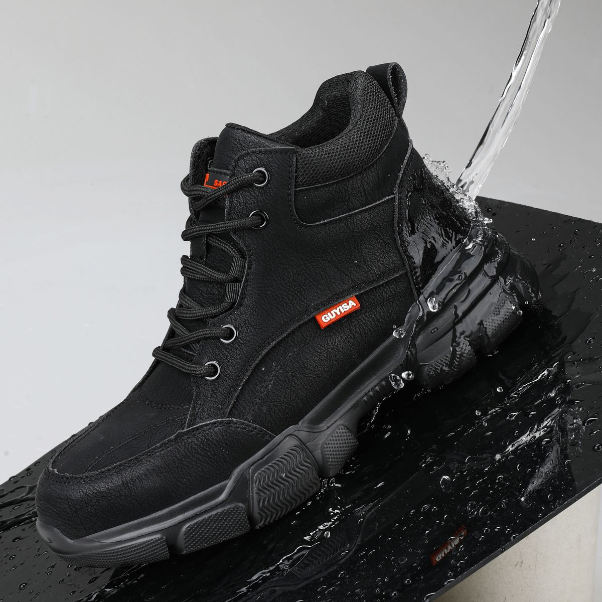 GUYISA Steel Toe Safety Shoes - Lightweight Non-Slip Work Shoes, Black