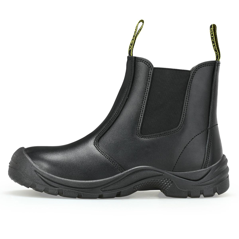 GUYISA slip-on steel toe safety boots, black leather Chelsea style work boots