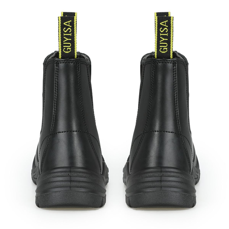 GUYISA slip-on steel toe safety boots, black leather Chelsea style work boots