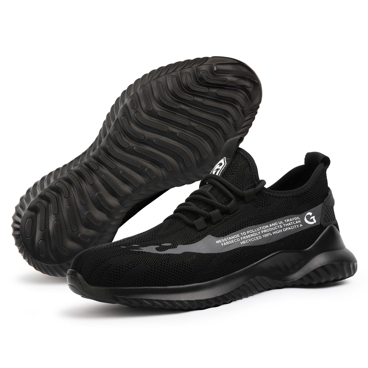 GUYISA Safety Shoes - Steel Toe, Puncture Resistant Lightweight Work Shoe, Black