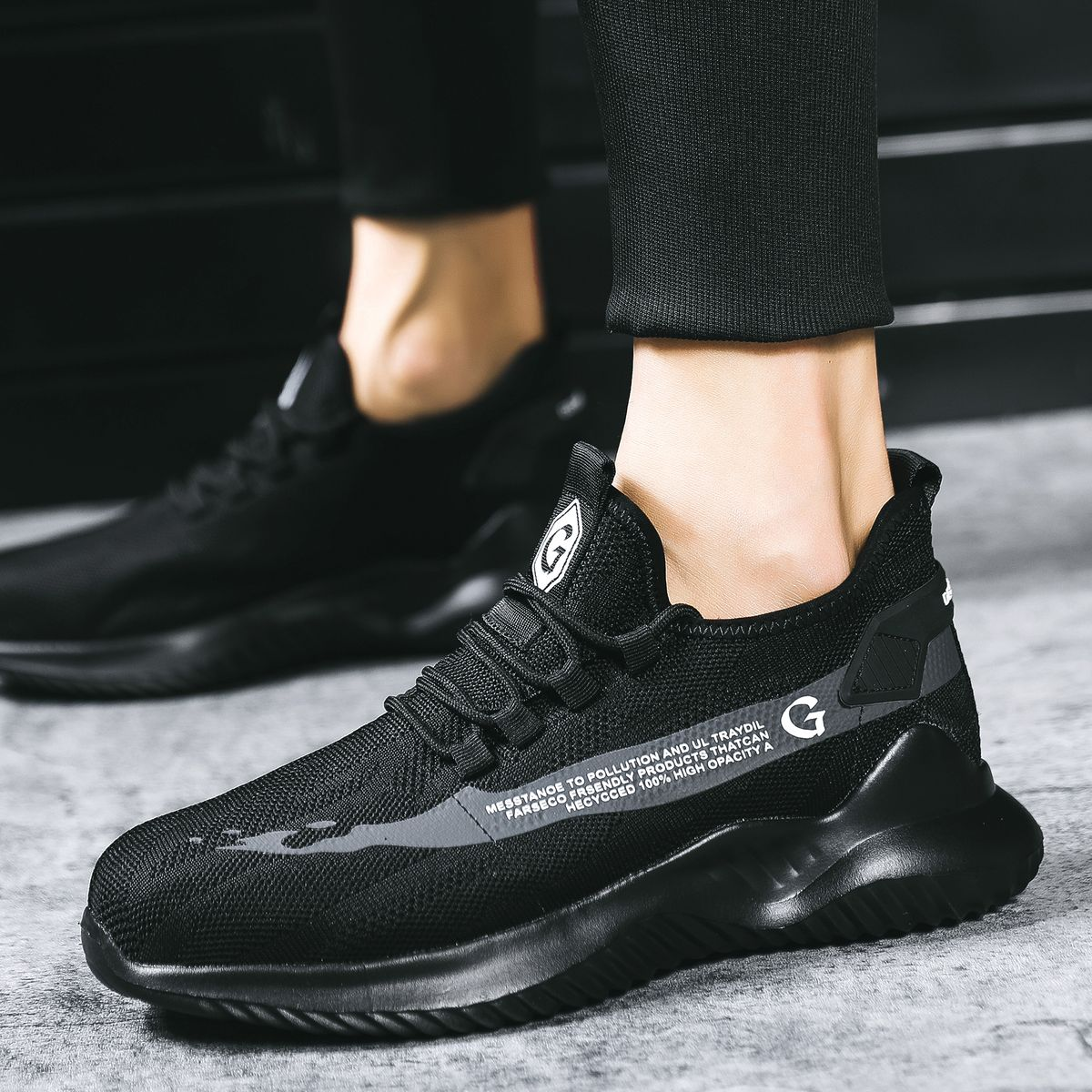 GUYISA Safety Shoes - Steel Toe, Puncture Resistant Lightweight Work Shoe, Black