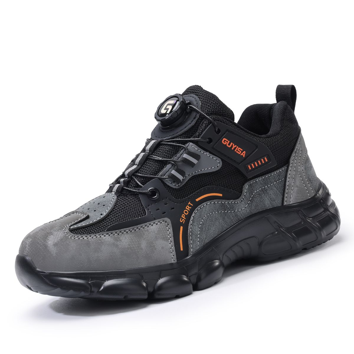 GUYISA Safety Shoes-Steel Toe, Air Cushion Work Sneakers with Rotary Lacing