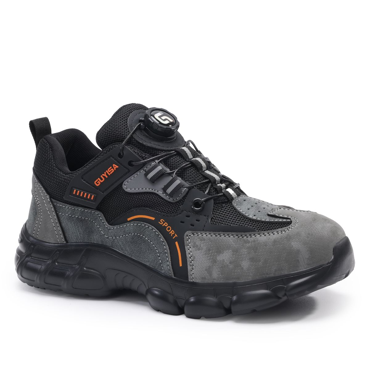 GUYISA Safety Shoes-Steel Toe, Air Cushion Work Sneakers with Rotary Lacing