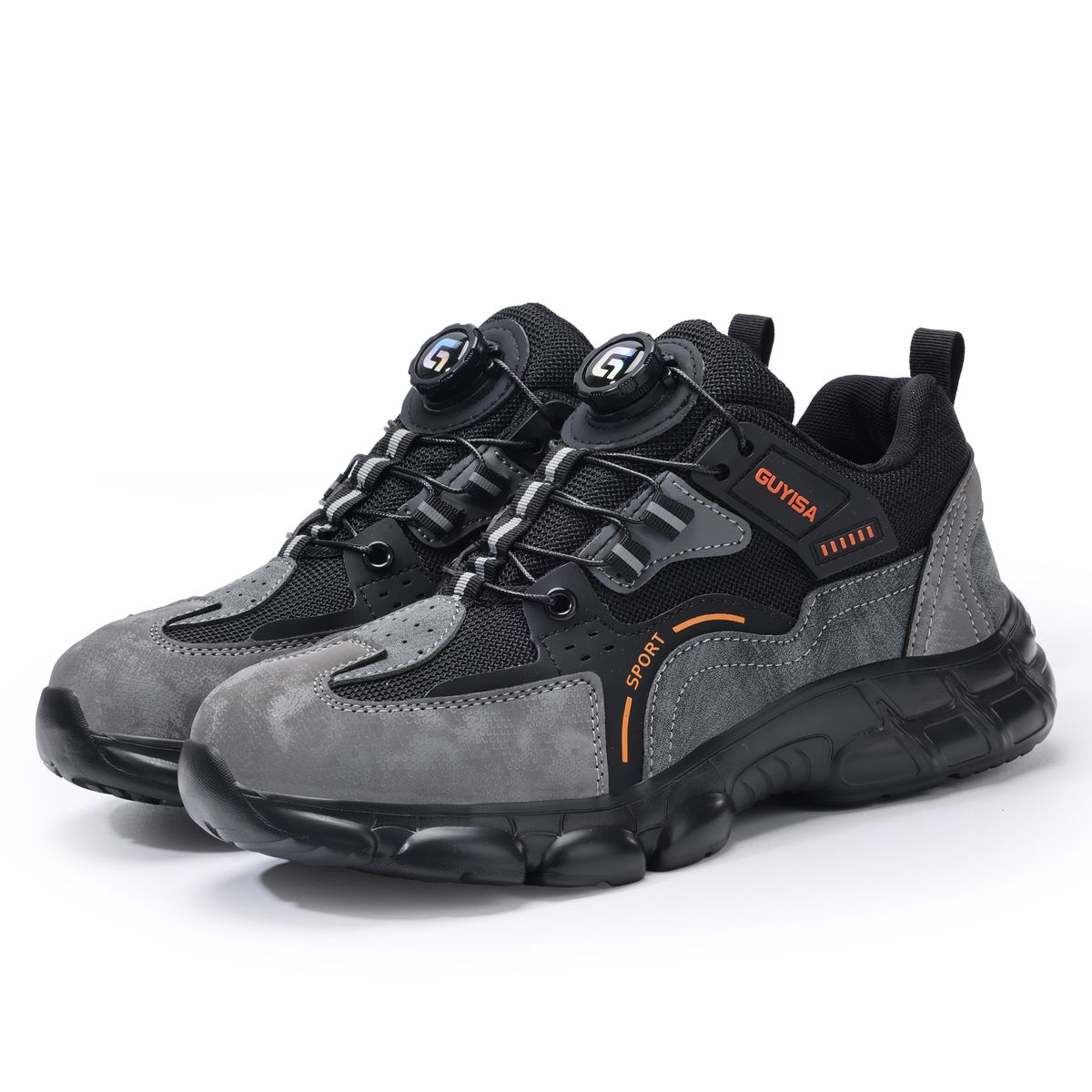 GUYISA Safety Shoes-Steel Toe, Air Cushion Work Sneakers with Rotary Lacing