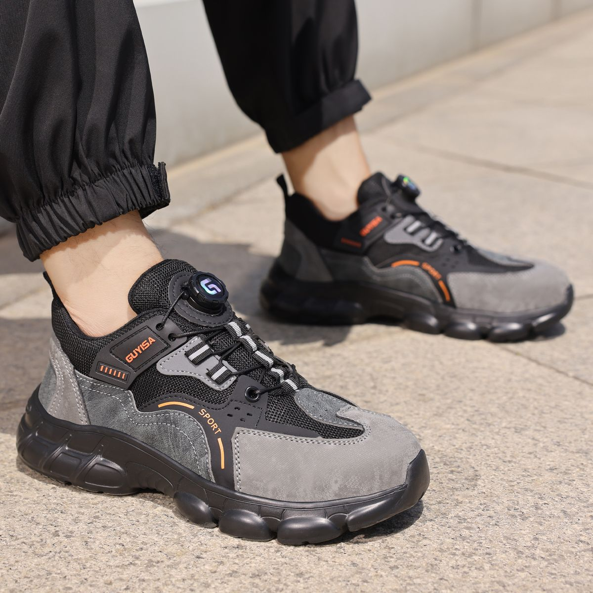 GUYISA Safety Shoes-Steel Toe, Air Cushion Work Sneakers with Rotary Lacing