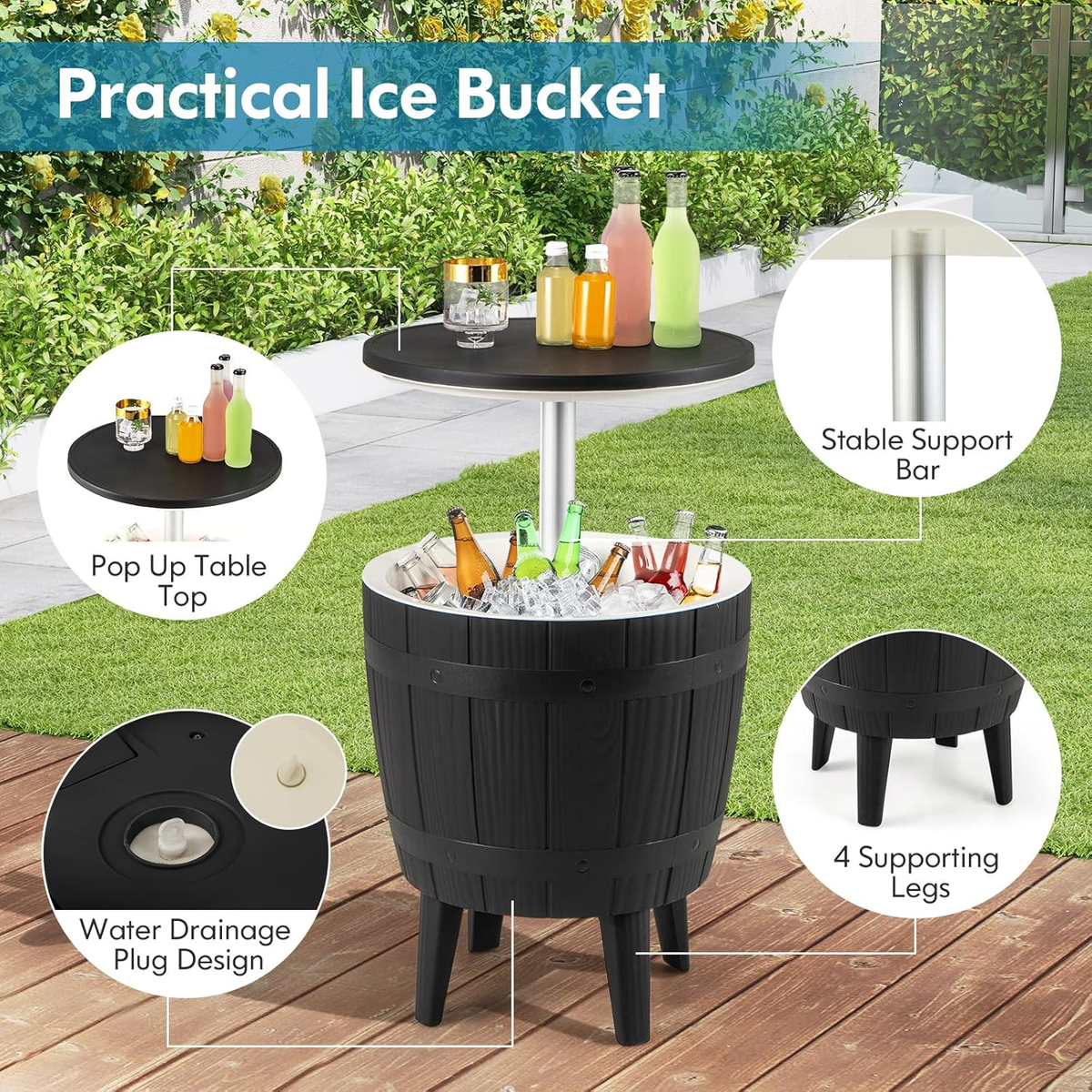 Ekko 3-in-1 extendable tabletop ice bucket, perfect for backyard parties