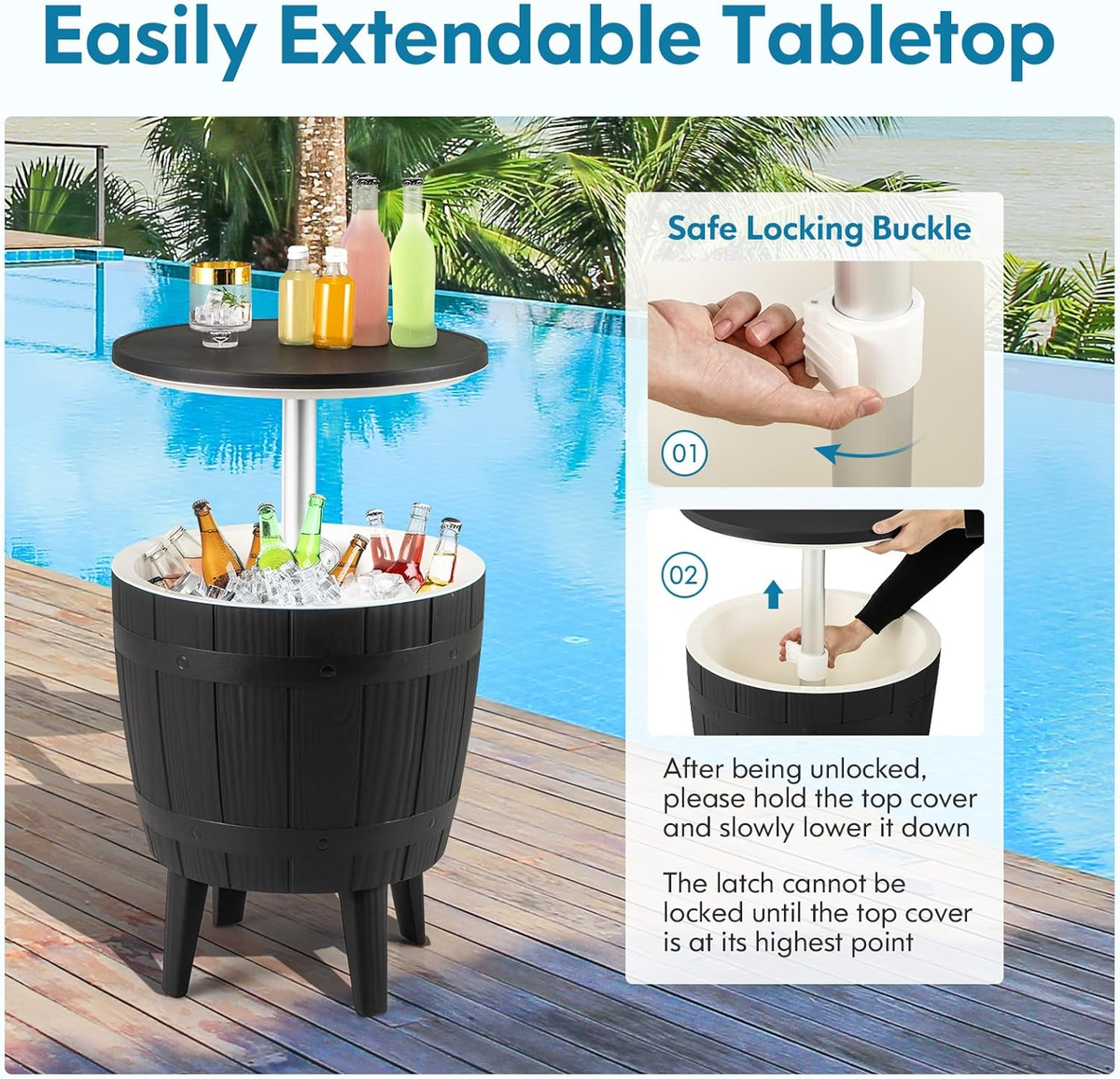 Ekko 3-in-1 extendable tabletop ice bucket, perfect for backyard parties