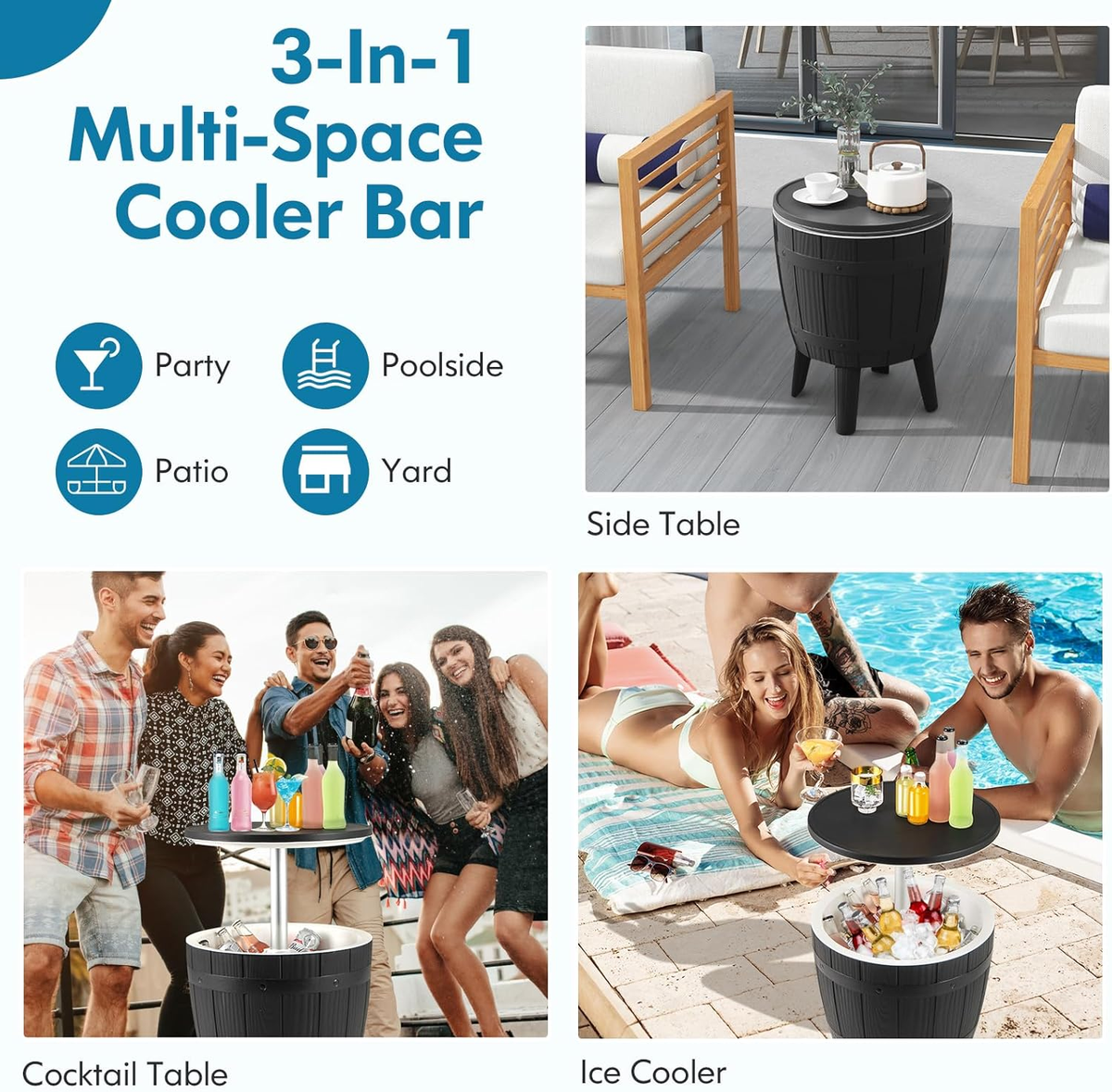 Ekko 3-in-1 extendable tabletop ice bucket, perfect for backyard parties