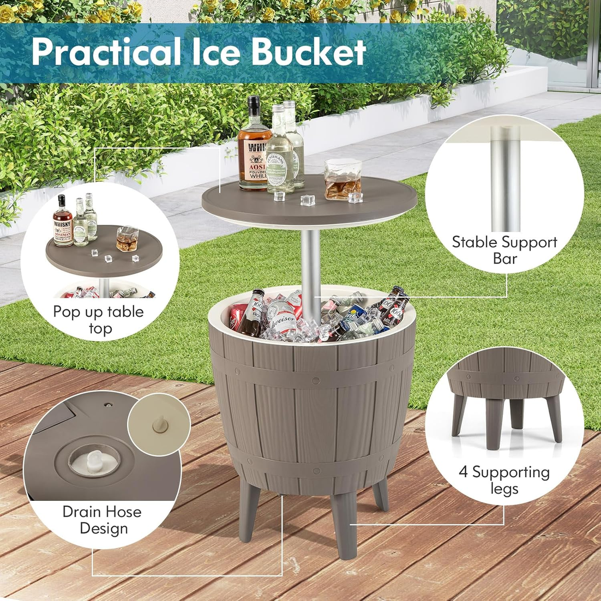 Ekko 3-in-1 extendable tabletop ice bucket, perfect for backyard parties