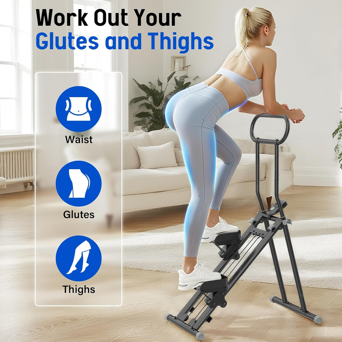 SPORTS Home fitness stepper, foldable aerobic stair climber, full-body workout - Black/White