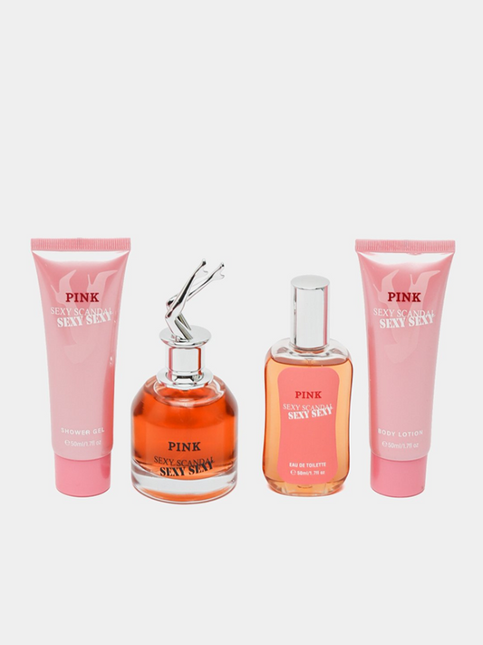 A four-piece women's perfume set, including lotion and cream.