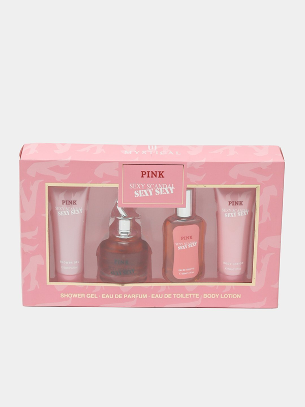A four-piece women's perfume set, including lotion and cream.
