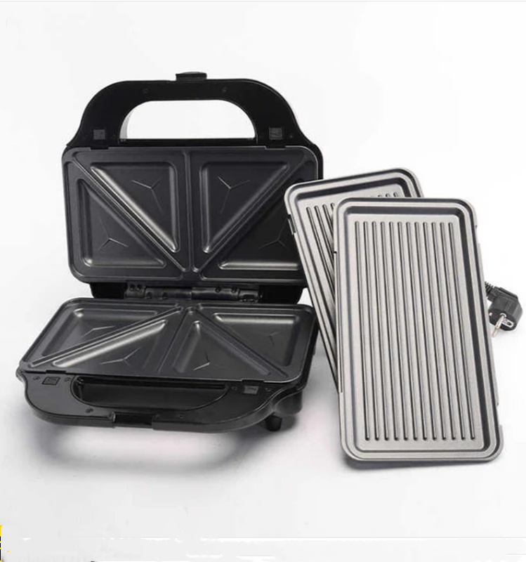 ENZO ITA-50035 2-in-1 Breakfast Sandwich Panini Waffle Electric Grill, Non-stick Coated Bread Maker, Household Smokeless Stainless Steel Grill.