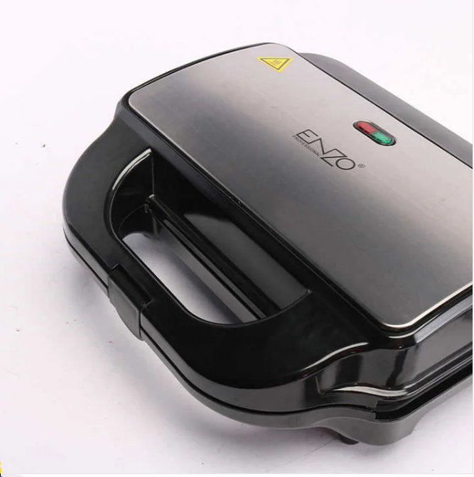 ENZO ITA-50035 2-in-1 Breakfast Sandwich Panini Waffle Electric Grill, Non-stick Coated Bread Maker, Household Smokeless Stainless Steel Grill.