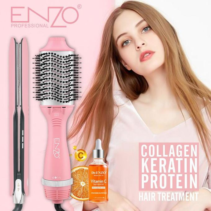 ENZO EN-511 Professional 3-in-1 Hair Styling Tool: Straightener, Oval Ionic Hot Air Comb, and Massage Comb.