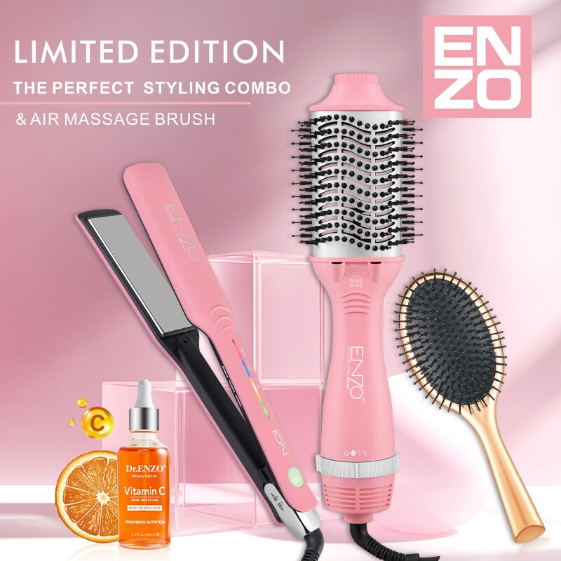 ENZO EN-511 Professional 3-in-1 Hair Styling Tool: Straightener, Oval Ionic Hot Air Comb, and Massage Comb.