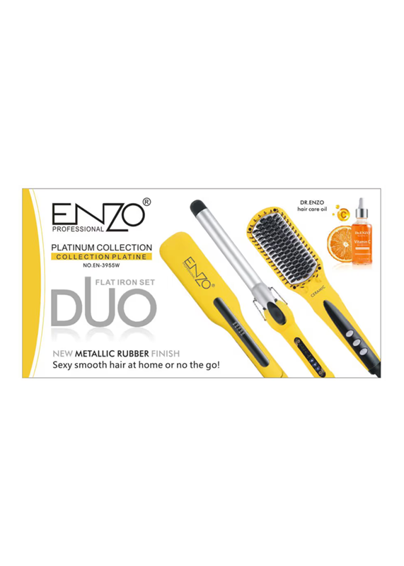 ENZO EN-3955W 3-in-1 Platinum Series Hair Styling Set – Hot Air Comb, Straightener, and Curling Iron