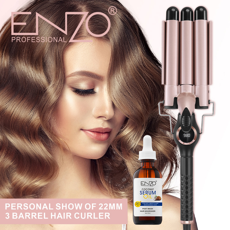 Enzo EN-1968 Triple-Barrel Curling Iron/Wave Curler (with Coconut Oil Essence)