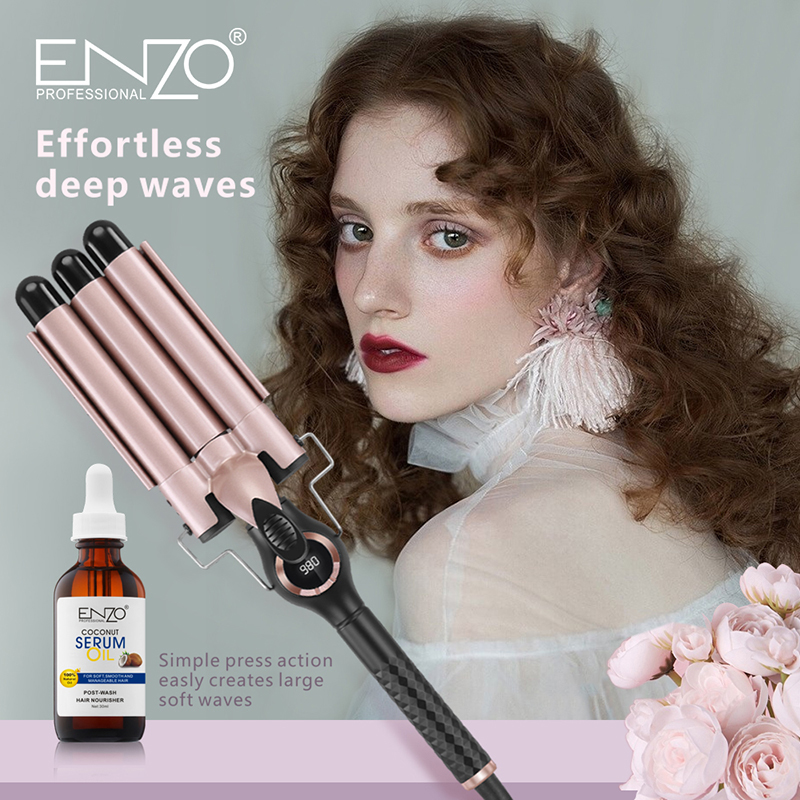 Enzo EN-1968 Triple-Barrel Curling Iron/Wave Curler (with Coconut Oil Essence)