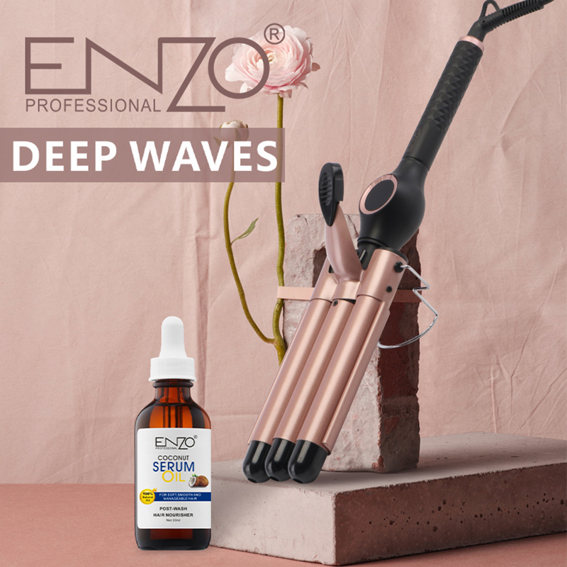 Enzo EN-1968 Triple-Barrel Curling Iron/Wave Curler (with Coconut Oil Essence)