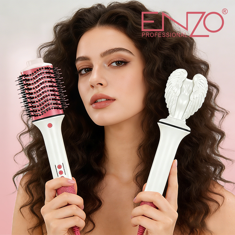 ENZO EN-4117 Professional 3-in-1 Electric Hair Dryer Comb, Heart-Shaped Hot Air Styling Comb Set