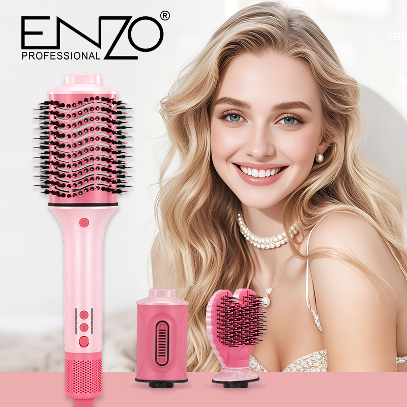 ENZO EN-4117 Professional 3-in-1 Electric Hair Dryer Comb, Heart-Shaped Hot Air Styling Comb Set