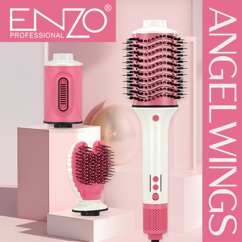 ENZO EN-4117 Professional 3-in-1 Electric Hair Dryer Comb, Heart-Shaped Hot Air Styling Comb Set