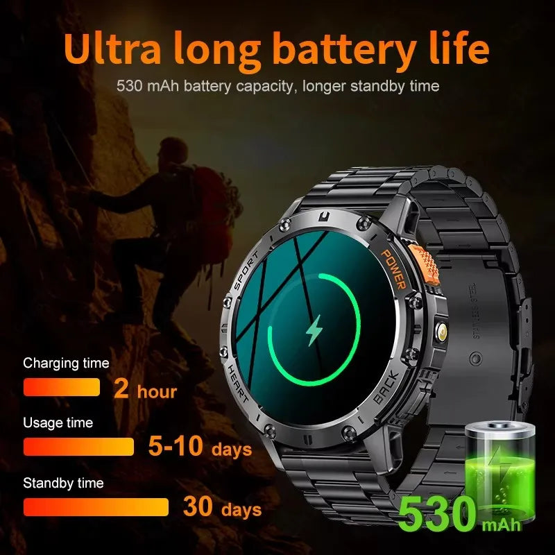 TOXIYA Military 1.43 inch Smart Watch (Answer/Dial Calls)100+Sports Modes,5ATM Waterproof Fitness Watch with Flashlight,Heart Rate,SpO2,Blood Pressure for Android/iOS