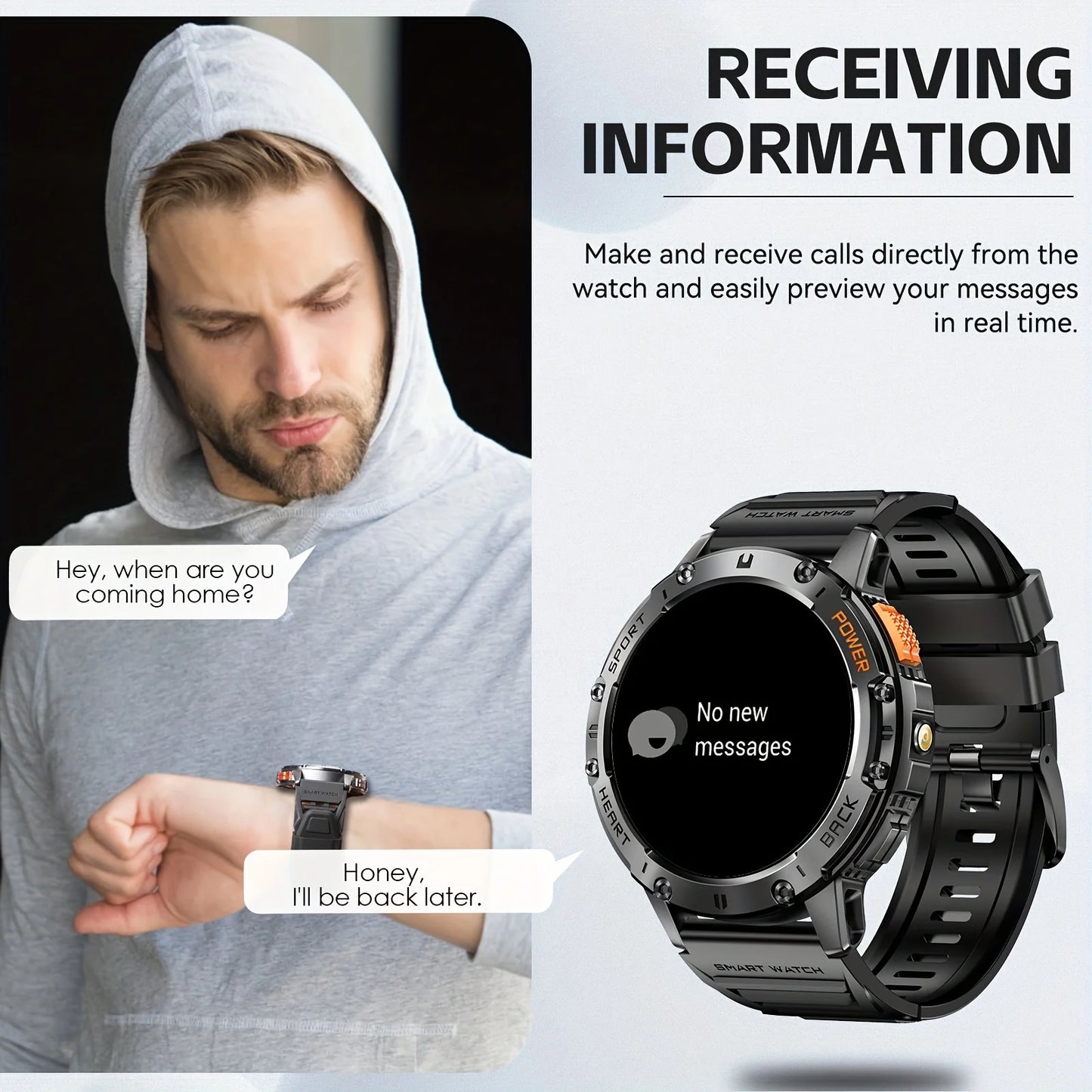 TOXIYA Military 1.43 inch Smart Watch (Answer/Dial Calls)100+Sports Modes,5ATM Waterproof Fitness Watch with Flashlight,Heart Rate,SpO2,Blood Pressure for Android/iOS