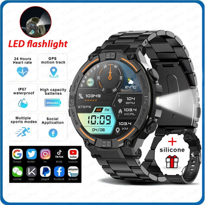 TOXIYA Outdoor Military Rugged Smartwatch Men GPS Sports Fitness Waterproof Watch Bluetooth Call with LED Lights