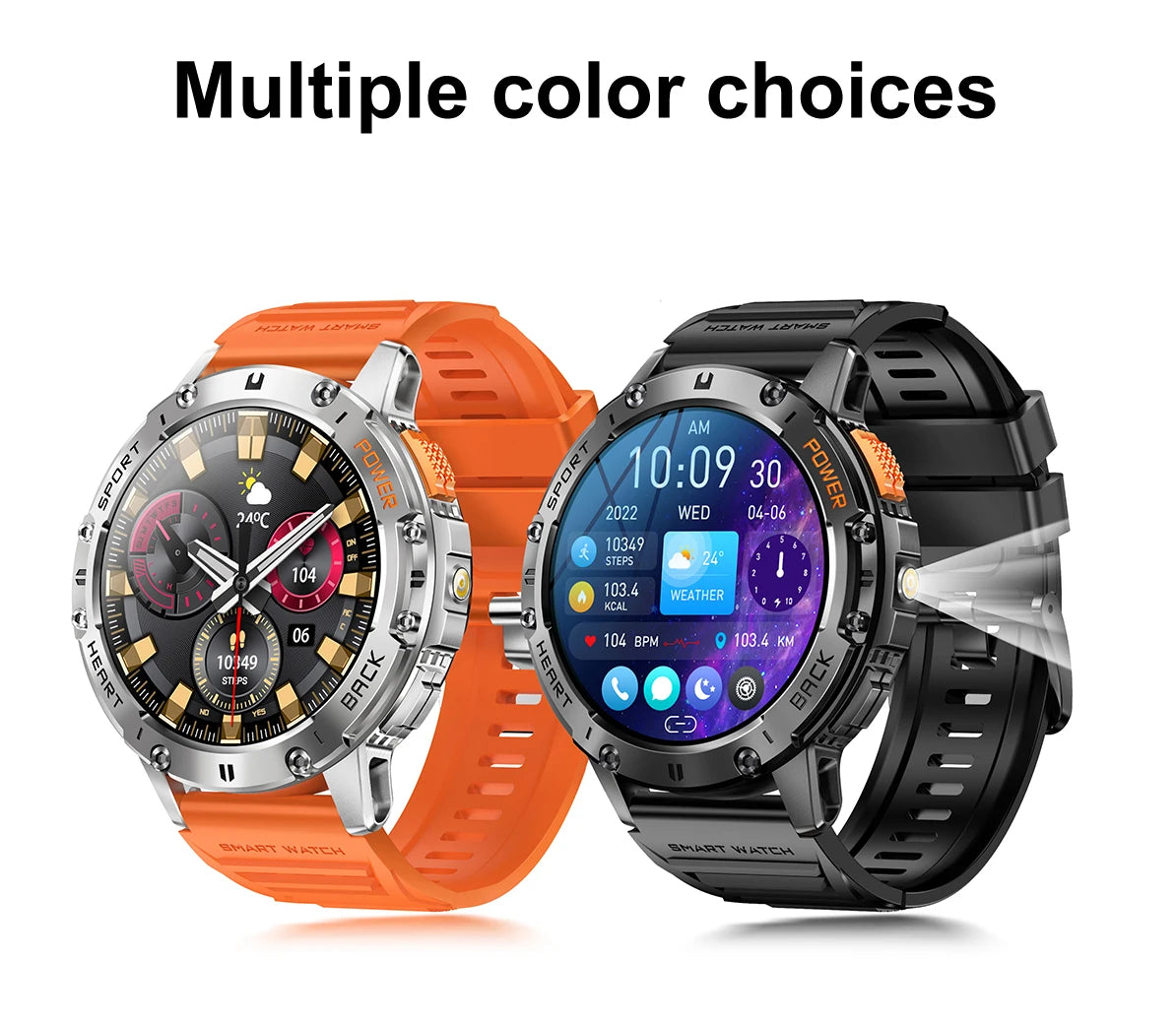 TOXIYA Military 1.43 inch Smart Watch (Answer/Dial Calls)100+Sports Modes,5ATM Waterproof Fitness Watch with Flashlight,Heart Rate,SpO2,Blood Pressure for Android/iOS