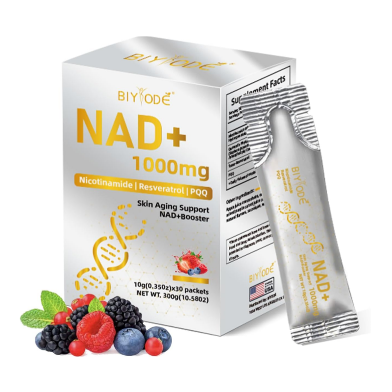 BIYODE NAD+ 1000mg Liquid - Nicotinamide Riboside Resveratrol Supplements with PQQ, NAD+ Berry Flavor Drink Mix for Skin Aging Support, Energy and Focus