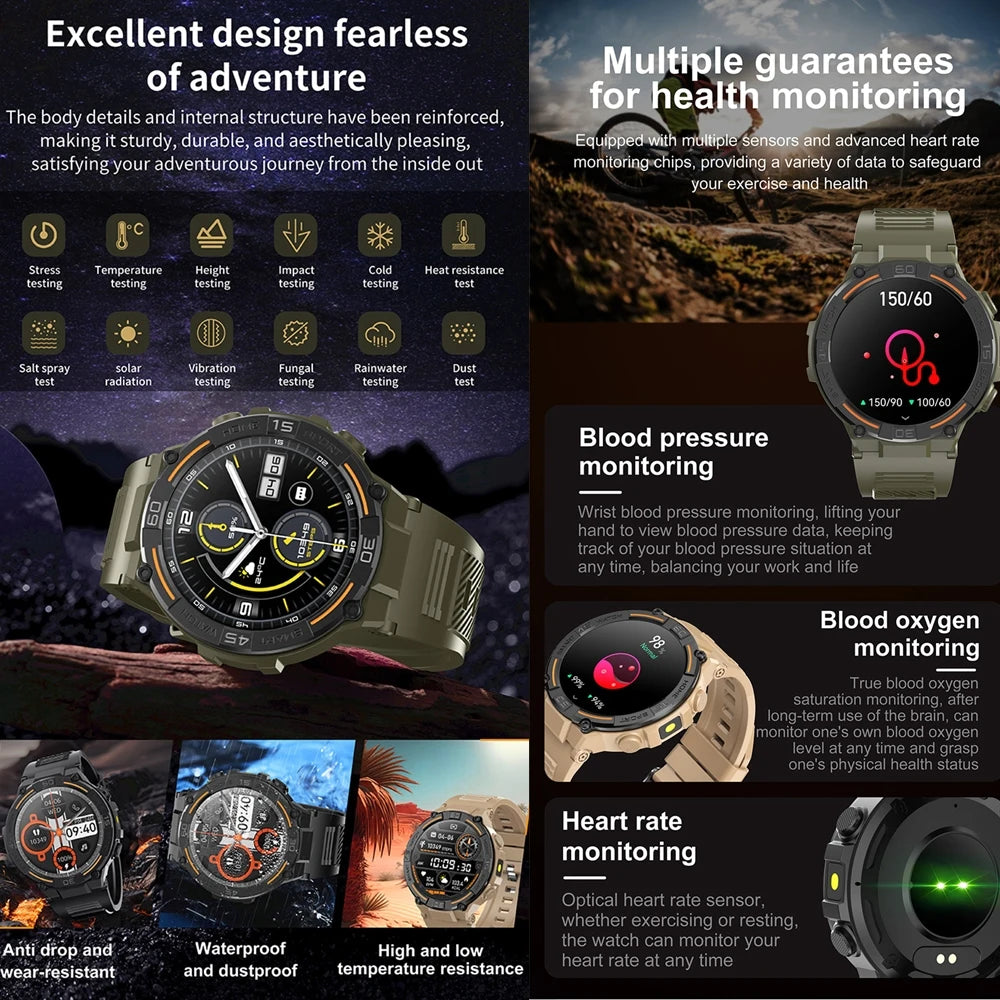 TOXIYA Outdoor Military Rugged Smartwatch Men GPS Sports Fitness Waterproof Watch Bluetooth Call with LED Lights