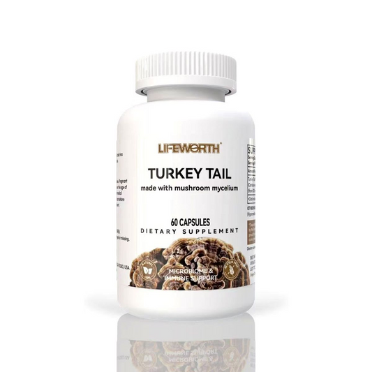 LIFEWORTH Turkey Tail Capsules Adult Nutritional Supplement for Gastrointestinal Health and Gut Microbiome Natural Mushroom Supplement, Dietary Supplement Made from Mushroom Mycelium