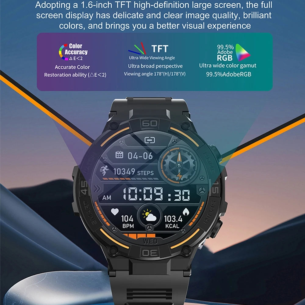 TOXIYA Outdoor Military Rugged Smartwatch Men GPS Sports Fitness Waterproof Watch Bluetooth Call with LED Lights
