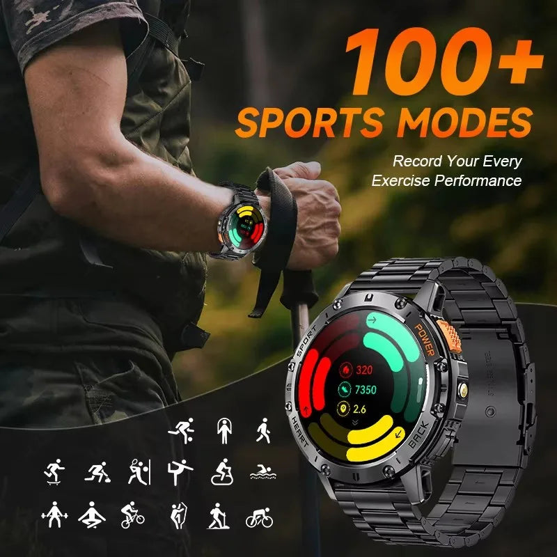 TOXIYA Military 1.43 inch Smart Watch (Answer/Dial Calls)100+Sports Modes,5ATM Waterproof Fitness Watch with Flashlight,Heart Rate,SpO2,Blood Pressure for Android/iOS