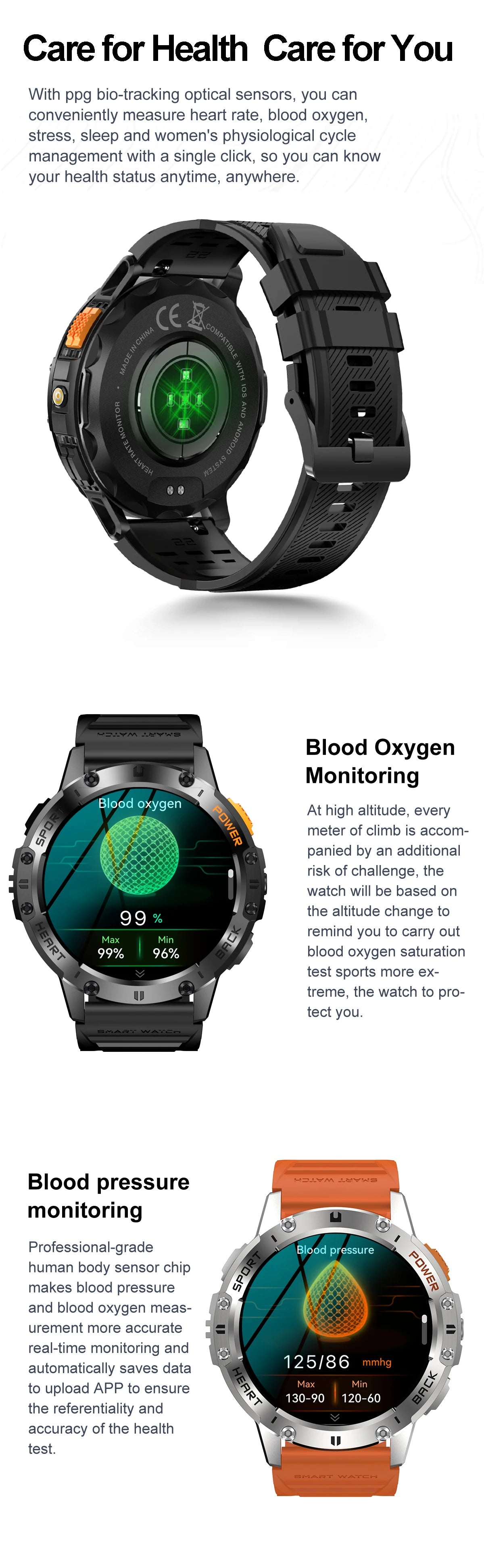 TOXIYA Military 1.43 inch Smart Watch (Answer/Dial Calls)100+Sports Modes,5ATM Waterproof Fitness Watch with Flashlight,Heart Rate,SpO2,Blood Pressure for Android/iOS
