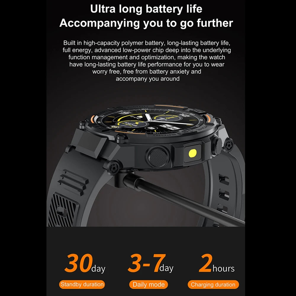 TOXIYA Outdoor Military Rugged Smartwatch Men GPS Sports Fitness Waterproof Watch Bluetooth Call with LED Lights